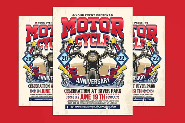Free Motorcycle Event Flyer Templates – Vintage Styles for Classic Bike Enthusiasts | Editable PSD and AI Templates